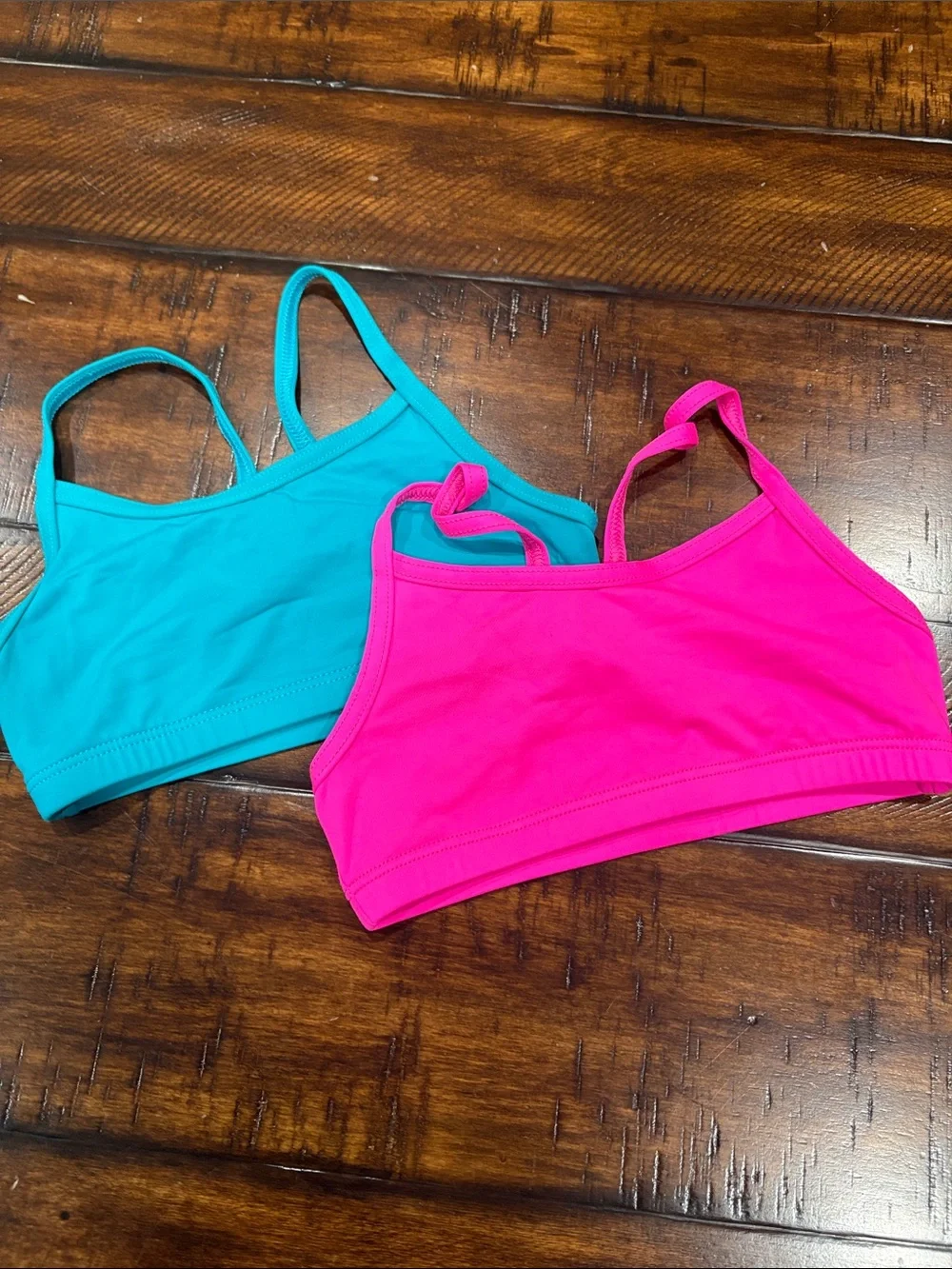Girls' Bright Pink & Teal Dance Crop Tops with Dance shorts (3 pieces)
